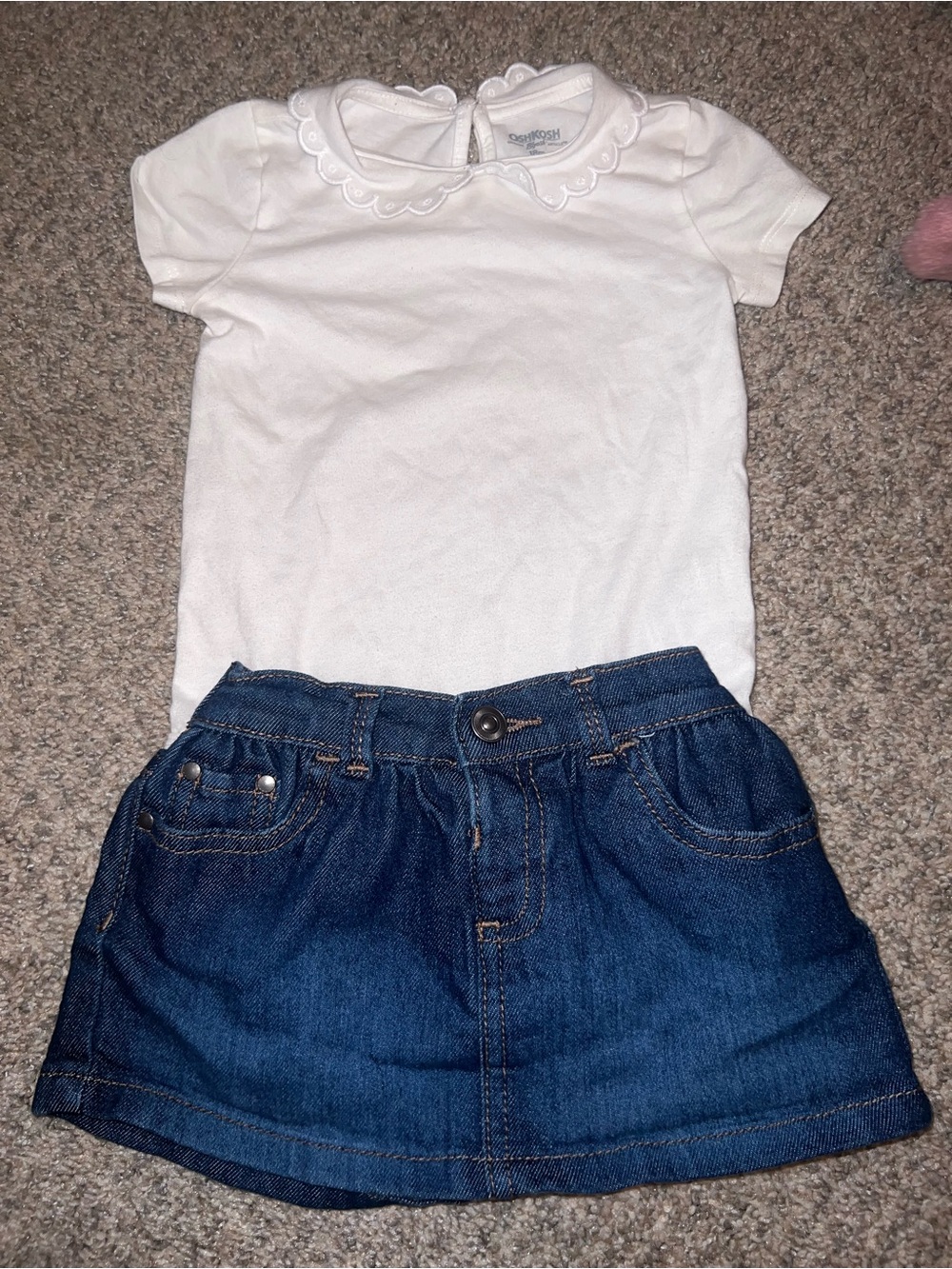 OshKosh B'gosh White Top with Blue Denim Skirt Set
